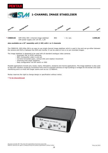 Price List 2010 - Security Systems - Pentax