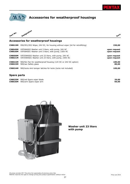 Price List 2010 - Security Systems - Pentax