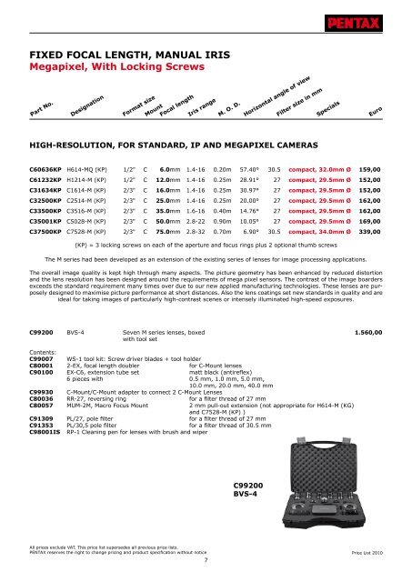 Price List 2010 - Security Systems - Pentax