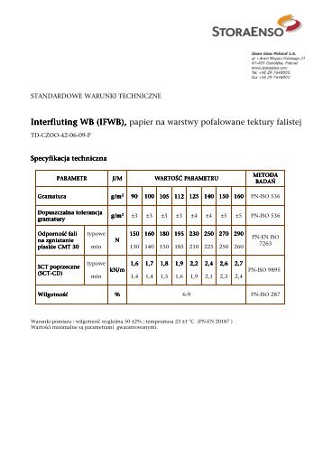 Interfluting WB Interfluting WB (IFWB), papier na warstwy - Stora Enso