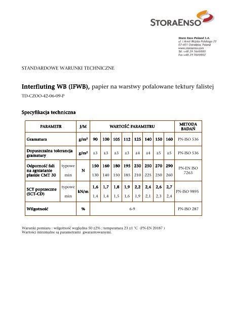 Interfluting WB Interfluting WB (IFWB), papier na warstwy - Stora Enso