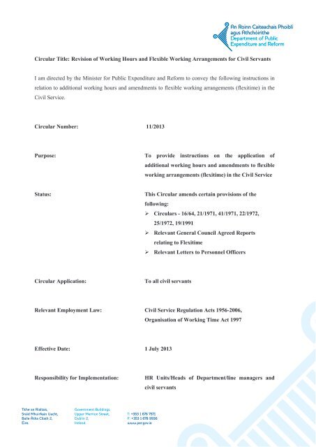 Revision Of Working Hours And Flexible Working Circulars Revision Of Working Hours And Flexible Working Circulars