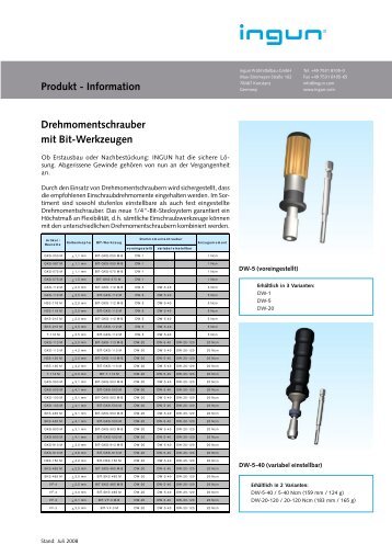 Produkt - Information - INGUN PrÃ¼fmittelbau GmbH