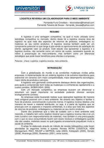 logistica reversa um colaborador para o meio ambiente - unisalesiano