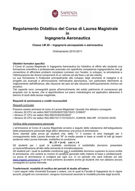 2010/11 - Consiglio d'Area di Ingegneria Aerospaziale - Sapienza