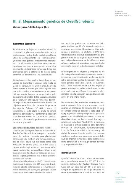 III. 8. Mejoramiento genético de Grevillea robusta