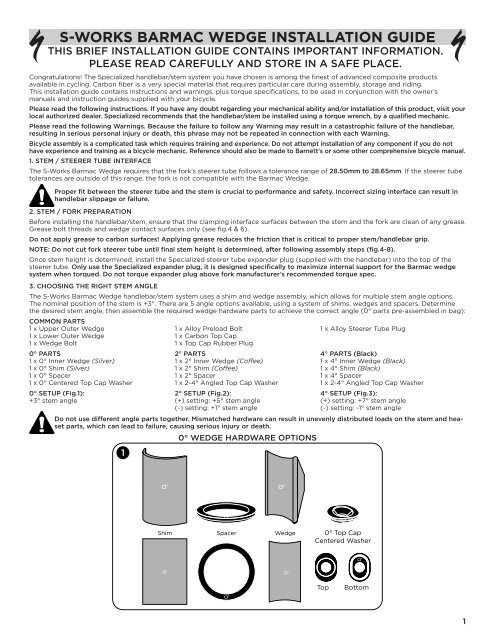 s-works barmac wedge installation guide - Specialized Bicycles