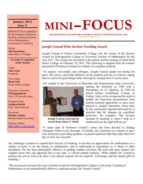 MINI-FOCUS - Sections - Mathematical Association of America