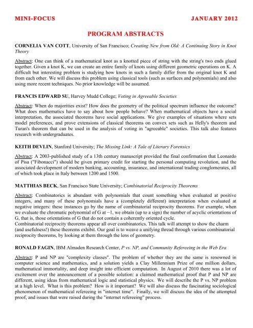 MINI-FOCUS - Sections - Mathematical Association of America