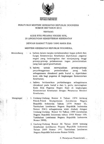 Nomor 008 Tahun 2012 tentang Kode Etik Pegawai Negeri Sipil di ...