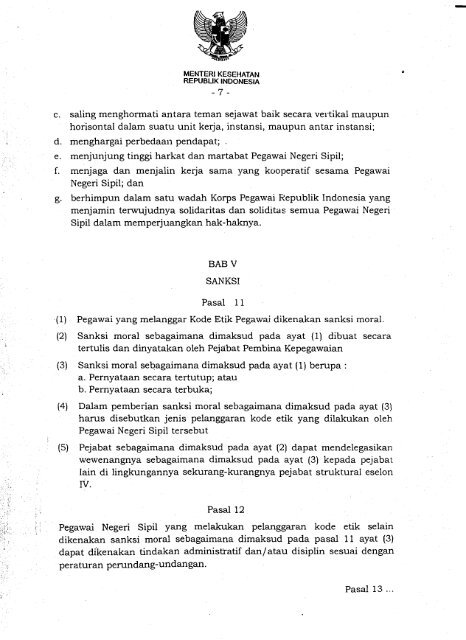 Nomor 008 Tahun 2012 tentang Kode Etik Pegawai Negeri Sipil di ...