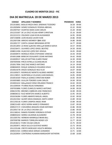 Orden de Matricula, Fecha 20 de Marzo