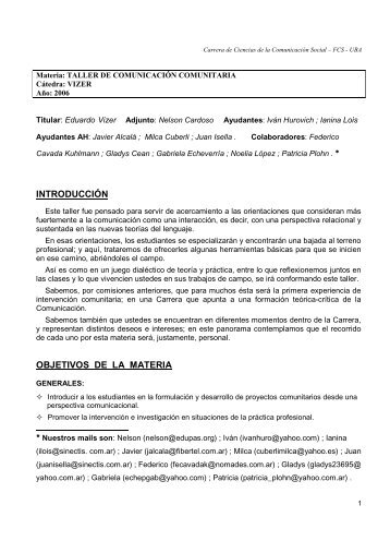 Taller de comunicación comunitaria - Vizer - 2006 - Carrera de ...