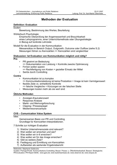 Methoden der Evaluation