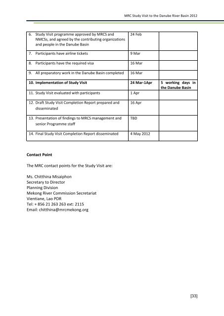 evaluation of the study visit - Mekong River Commission