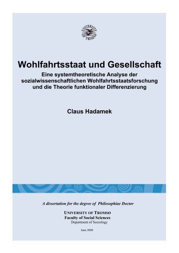 Wohlfahrtsstaat und Gesellschaft Eine systemtheoretische ... - Munin