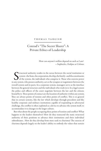 Conrad's “The Secret Sharer”: A Private Ethics of Leadership