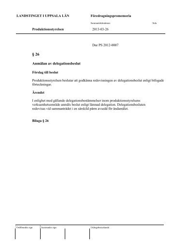 Anmälan av delegationsbeslut - Landstinget i Uppsala län