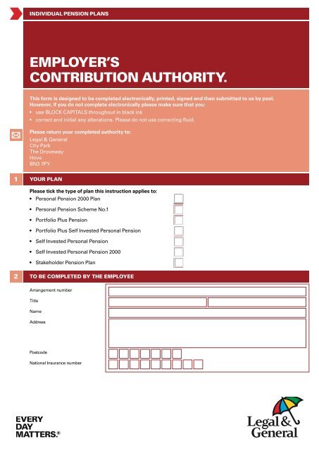 Employer's contribution authority form for Self ... - Legal & General
