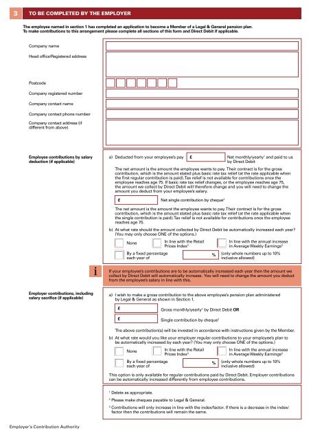 Employer's contribution authority form for Self ... - Legal & General