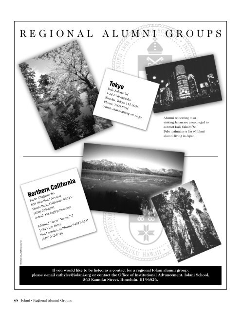 REGIONAL ALUMNI GROUPS Iolani School