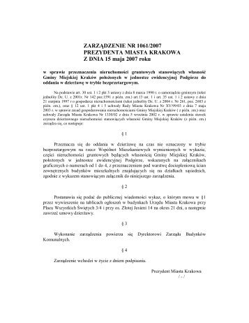 ZARZÄDZENIE NR 1061/2007 PREZYDENTA MIASTA KRAKOWA Z ...