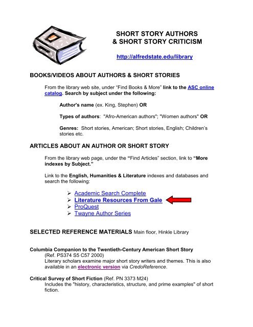 SHORT STORY AUTHORS - Alfred State College