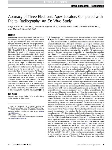 Accuracy of Three Electronic Apex Locators ... - De Vos Endo BV