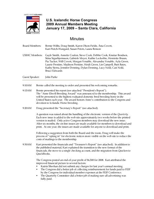 USIHC President Report 2008 - United States Icelandic Horse Registry