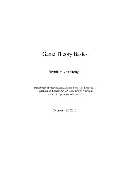 Game Theory Basics - Department of Mathematics
