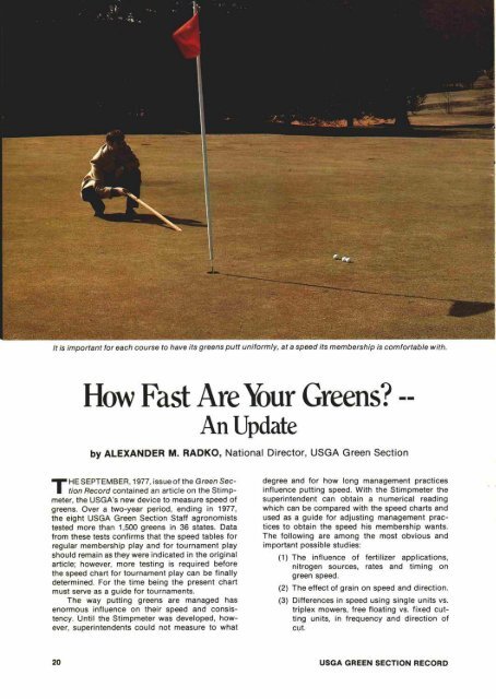 How Fast Are Your Greens? - USGA Green Section Record