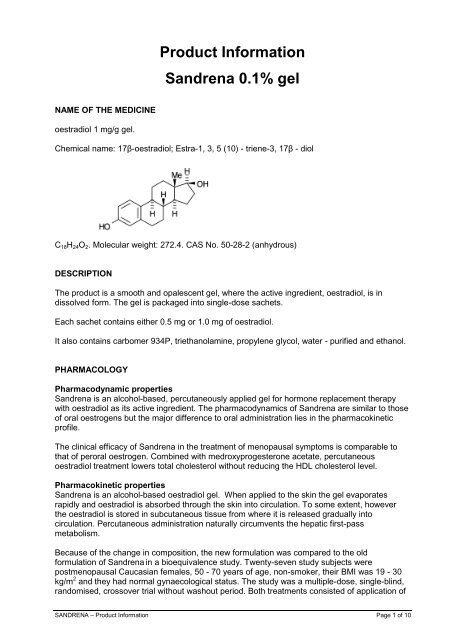 Product Information Sandrena 0.1% gel - Aspen Pharmacare Australia