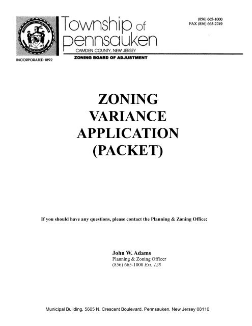 ZONING VARIANCE APPLICATION (PACKET) - Pennsauken