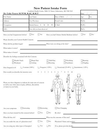 New Patient Intake Form - Lendrum Health Centre