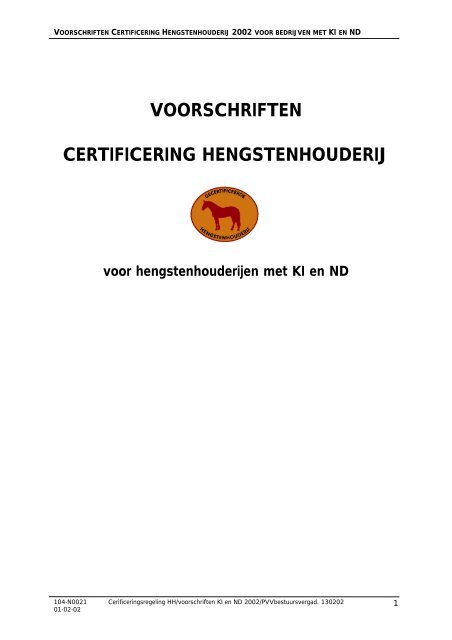 Voorschriften Certificering hengstenhouderij voor bedrijven met KI