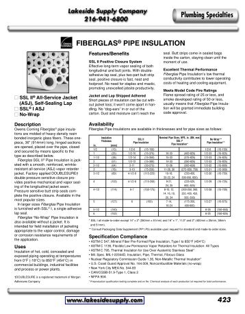 Owens Corning: Pipe Insulation - Lakeside Supply Company