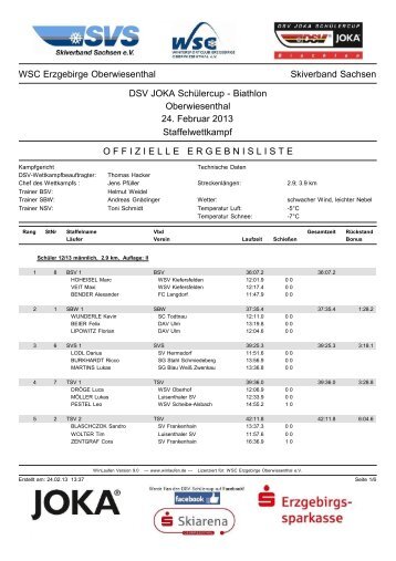 DSV JOKA SchÃ¼lercup - WSC Erzgebirge Oberwiesenthal eV