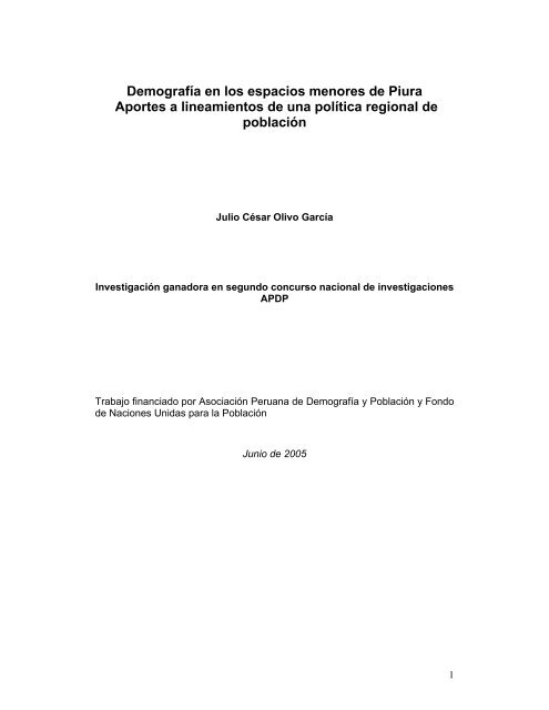DemografÃ­a en los espacios menores de Piura Aportes a ... - UNFPA