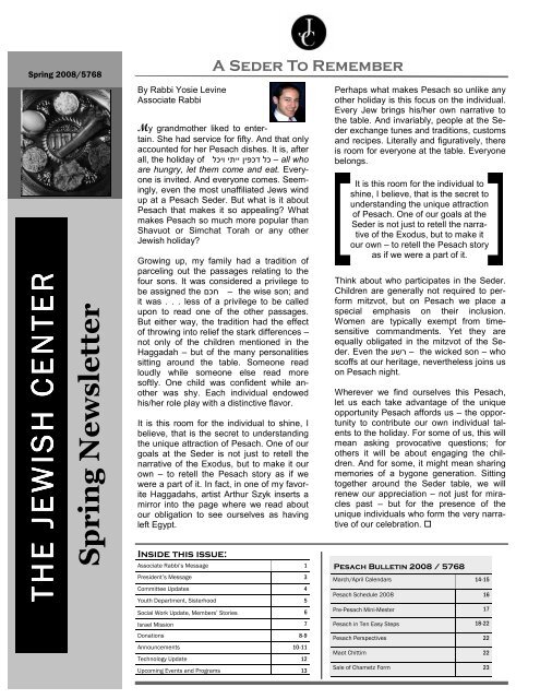 Pesach Newsletter 2008 SR.pub - The Jewish Center