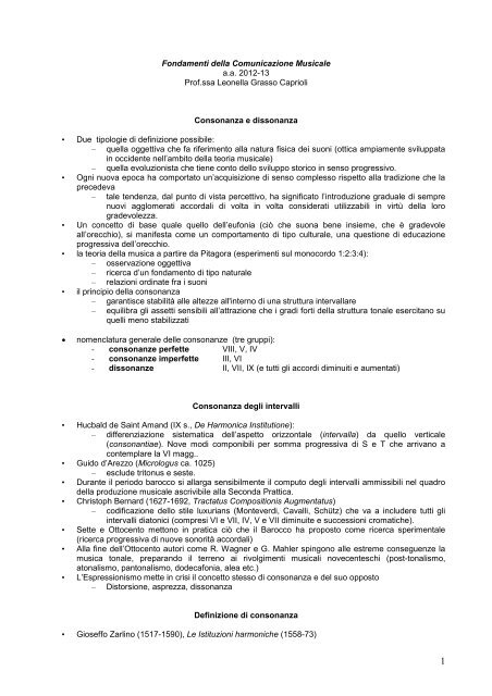 Fondamenti della Comunicazione Musicale a.a. ... - Lettere e Filosofia
