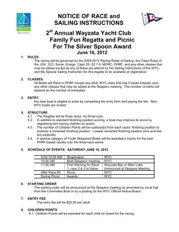 Notice of Race and Sailing Instructions - Wayzata Yacht Club