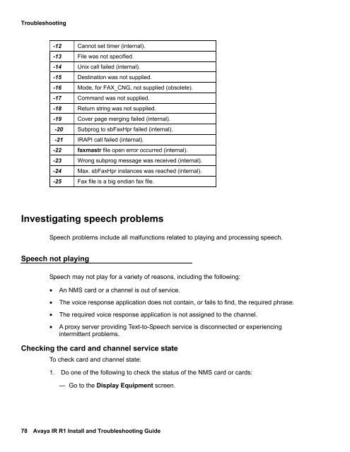 Avaya IR Install and Troubleshooting Guide - Avaya Support