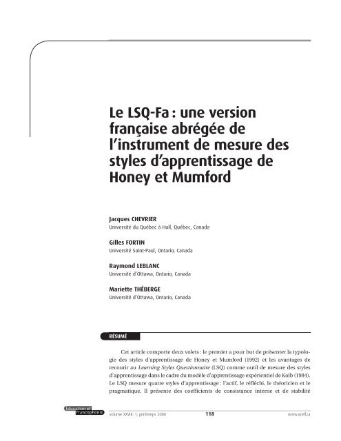 Le style d'apprentissage - acelf