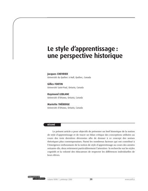 Le style d'apprentissage - acelf