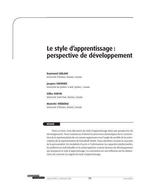 Le style d'apprentissage - acelf