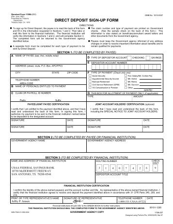 Standard Form 1199A, Direct Deposit Sign-up Form, June ... - USAA