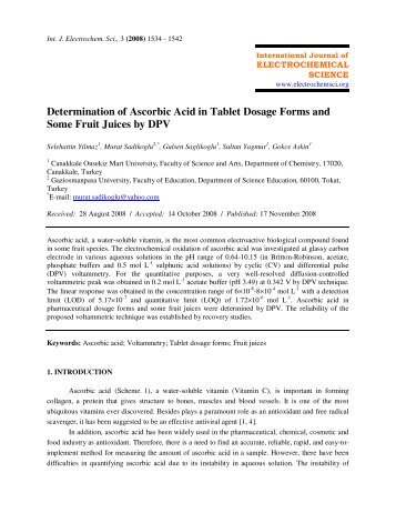 Determination of Ascorbic Acid in Tablet Dosage Forms and Some ...