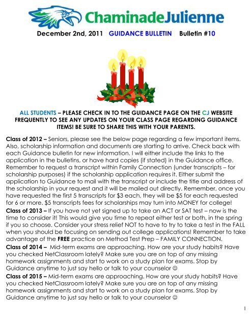 December 2nd, 2011 GUIDANCE BULLETIN Bulletin #10