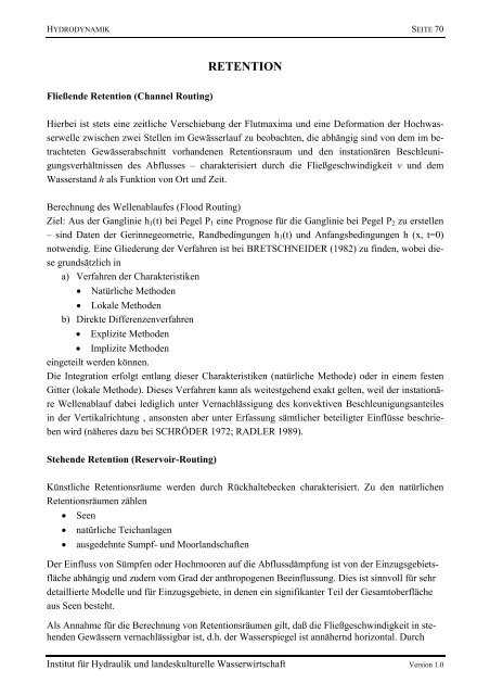 Seite 1 Institut fÃƒÂ¼r Hydraulik und landeskulturelle Wasserwirtschaft ...