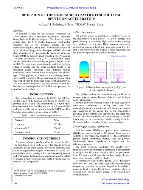 RF Design of the Re-buncher Cavities for the LIPAC ... - CERN